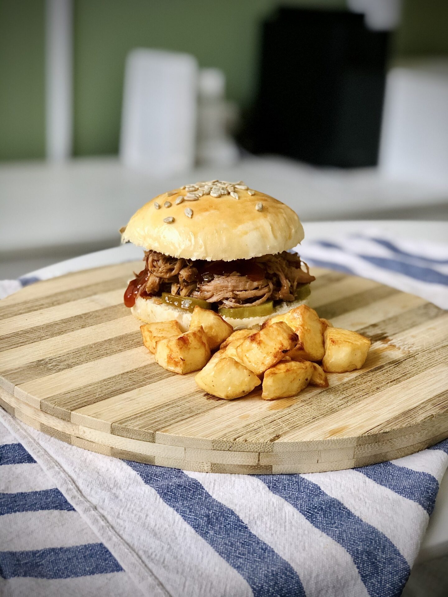 Slow cooked pulled pork sandwich